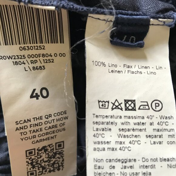 NWOT 120 % Lino Pinstripe Drawstring Pants Womens 40 XS Navy Blue Stripe Linen - Picture 7 of 12